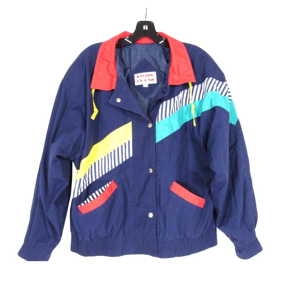Vtg 80"s New York Girl Women's COLORBLOCK/NAUTICAL Snap POCKETS Jacket Coat Sz L